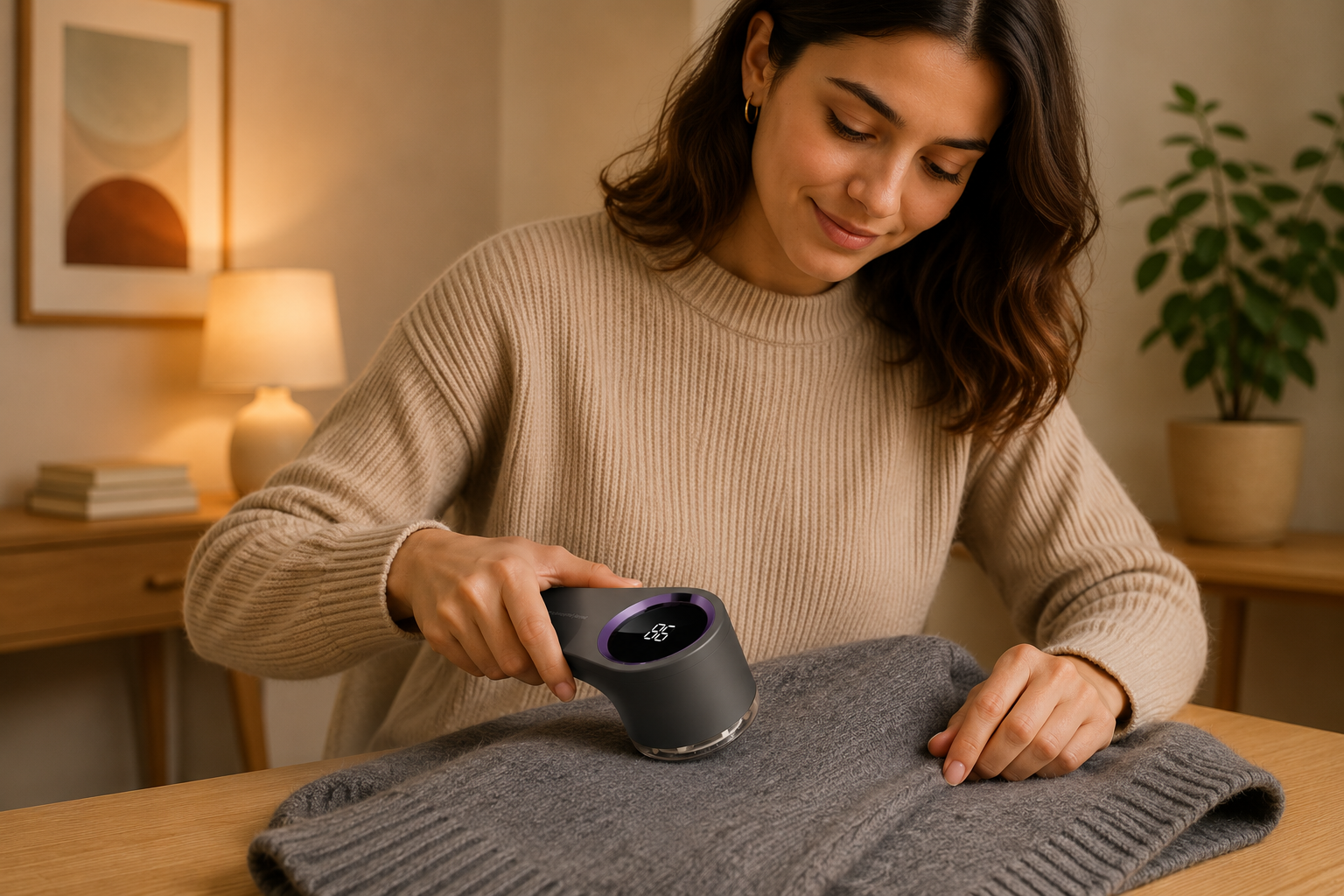 Woman using ProLint on a wool sweater